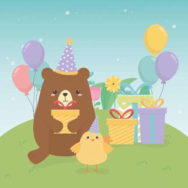 Cute bear teddy in birthday party scene