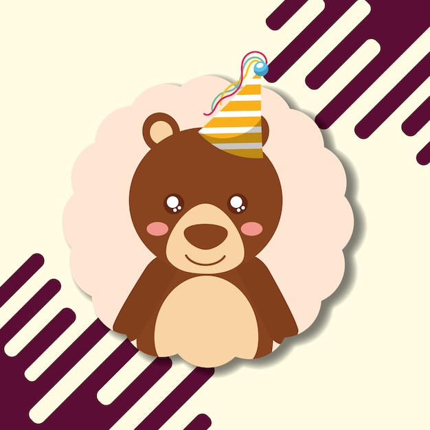 cute bear teddy party hat decoration label 