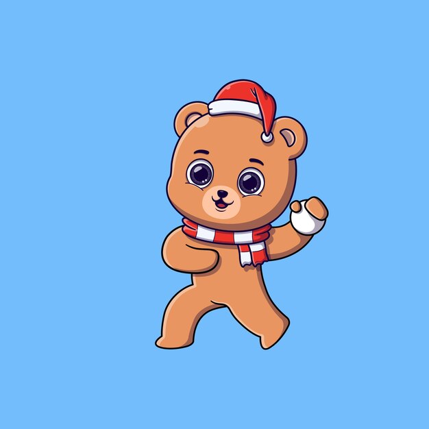 Vector cute bear throwing a snowball