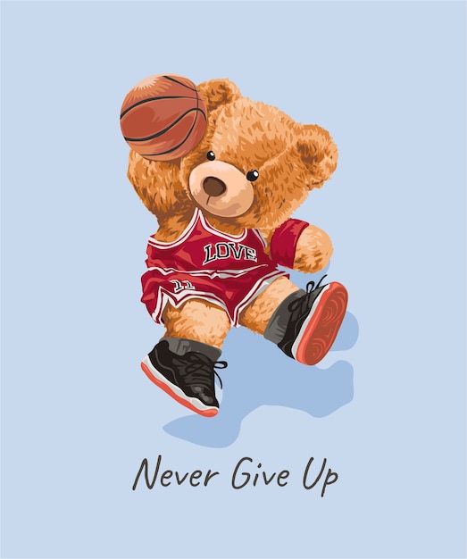 cute bear toy in basketball athletic style illustration