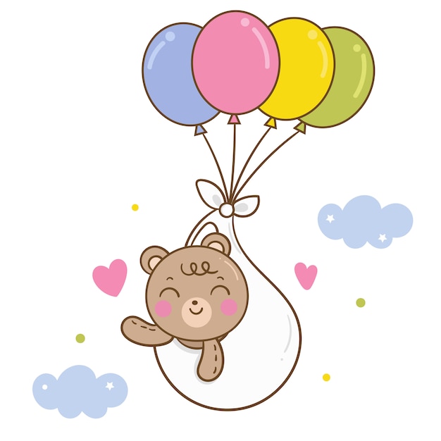 Cute Bear vector on pastel balloon cartoon