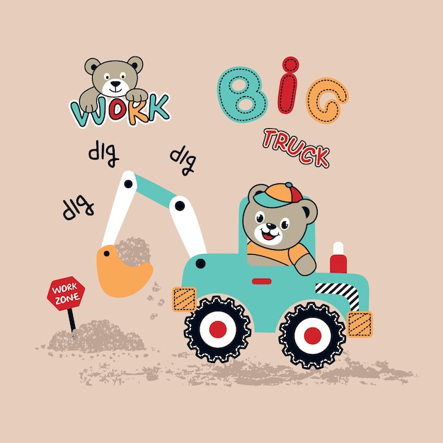 Cute bear vector using big car