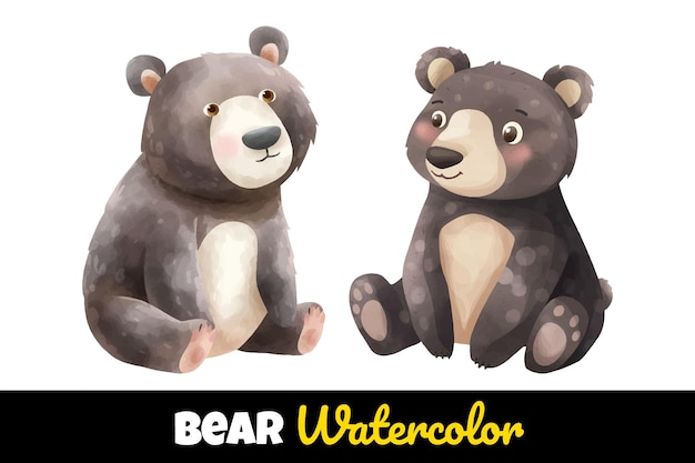 cute bear watercolor illustration