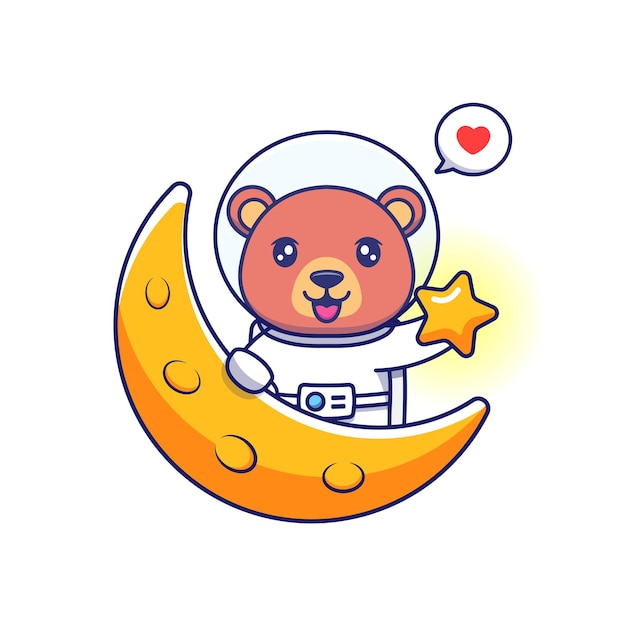 Cute bear wearing astronaut suit carrying star