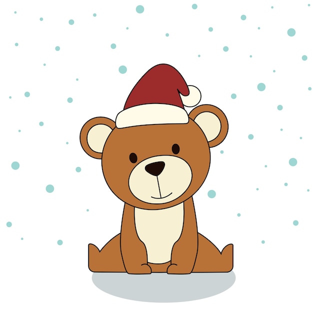 cute bear in winter headwear and snow.  christmas illustration