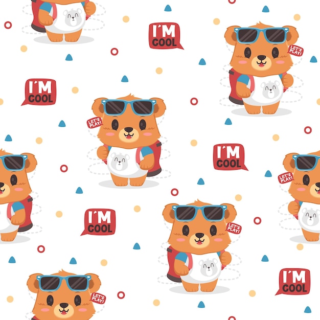 Cute Bear with Bag Cartoon Vectors Pattern Backgrounds