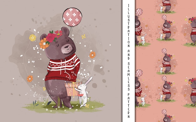 Cute bear with balloon illustration for kids