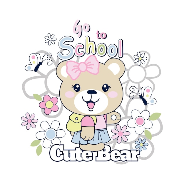 cute bear with beautiful flower vector cartoon illustration