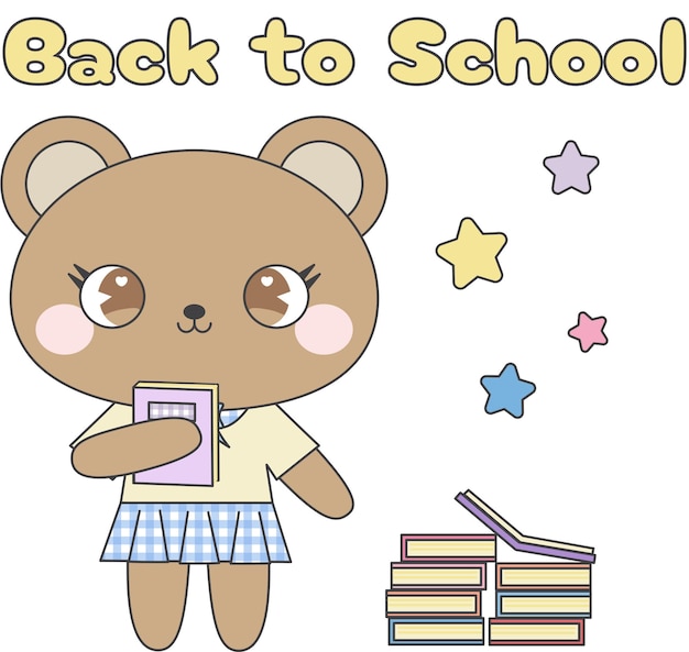 Cute bear with books back to school