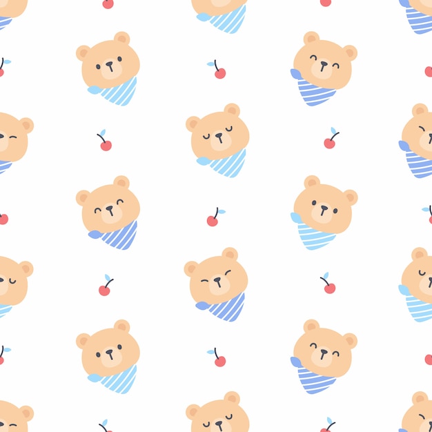 Cute bear with cherry seamless pattern