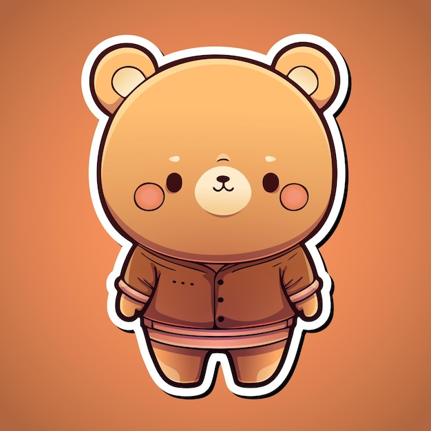 Cute bear with clothes cartoon illustration in sticker design baby wild animal