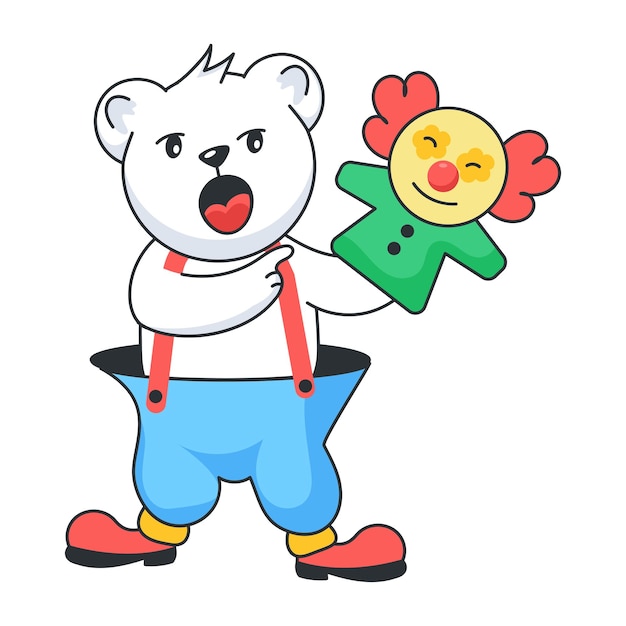 Cute bear with clown balloon doodle style sticker