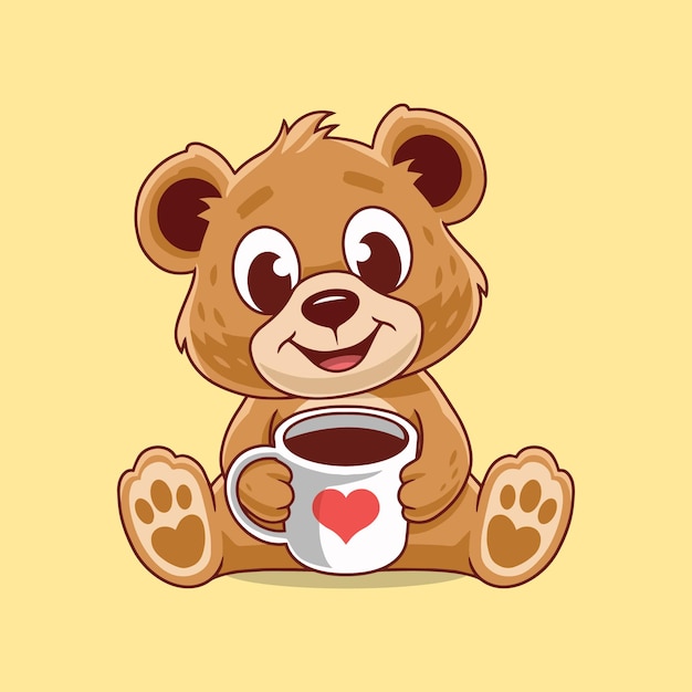 Simpatico orso con illustrazione del caffè vettore premium