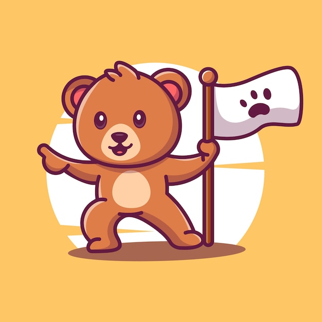 Вектор Милый медведь с флагом мультфильм значок векторные иллюстрации