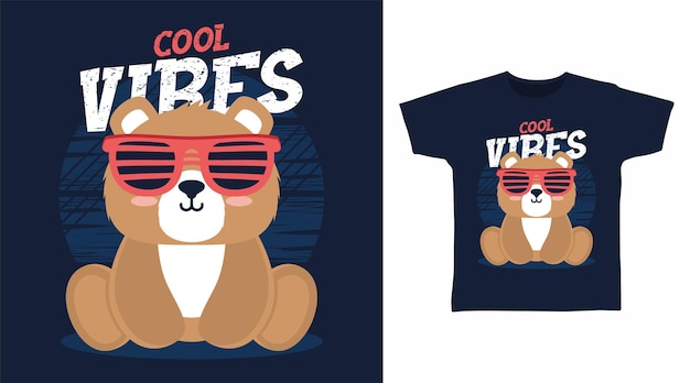 Vector cute bear with glasses cartoon tshirt art design