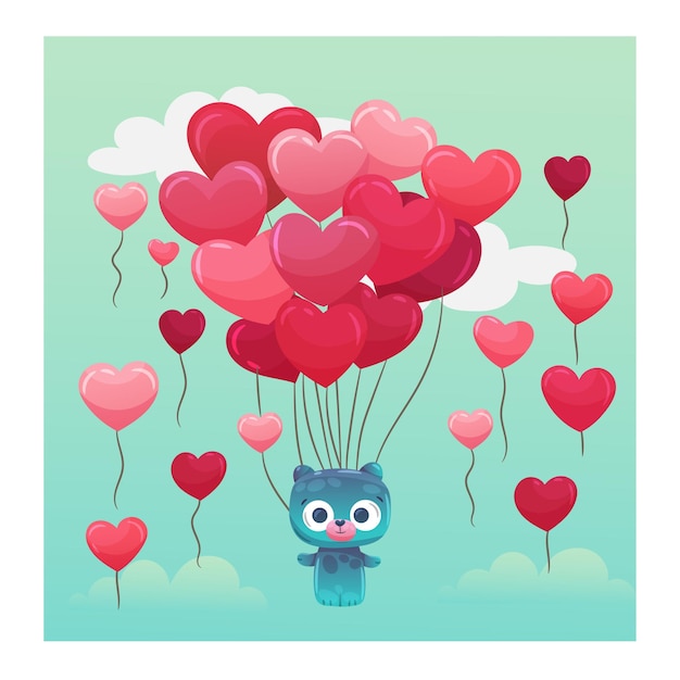 cute bear with heart balloons valentines day