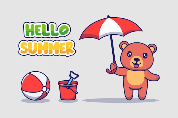 Cute bear with hello summer greeting banner