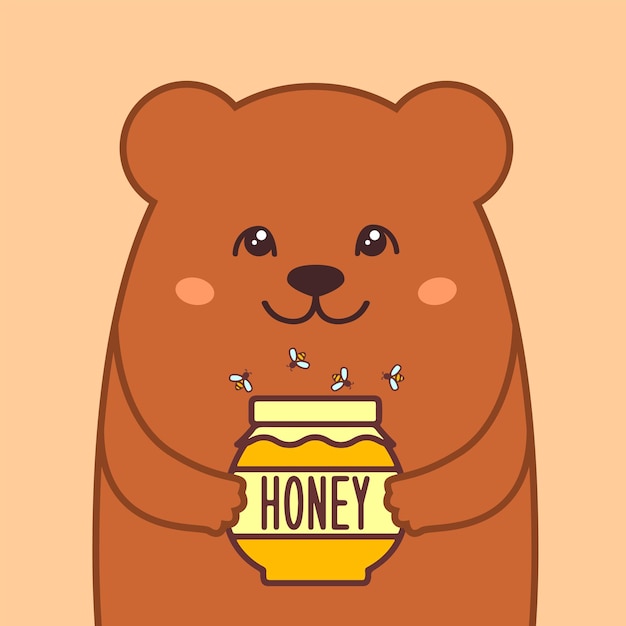 Vector cute bear with honey