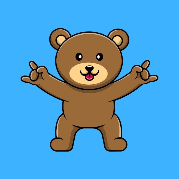 Cute Bear With Metal Hand Cartoon Vector Icons Illustration