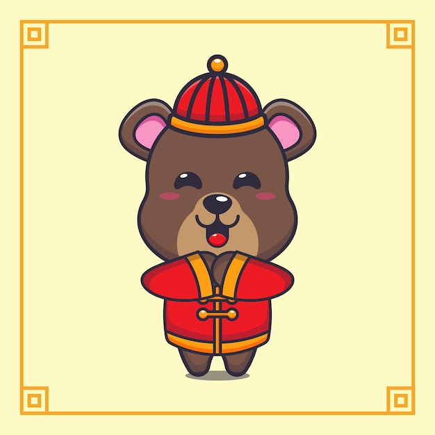 Cute bear with red chinese costum in chinese new year.