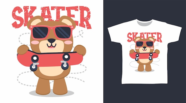 스케이트보드 만화 tshirt 아트 디자인으로 귀여운 곰