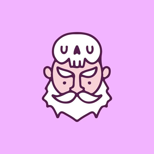 Vector cute bearded old man with skull hat, illustration for t-shirt, sticker, or apparel merchandise.