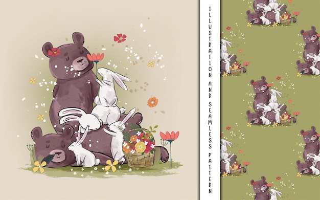 Cute bears and bunny illustrations for kids