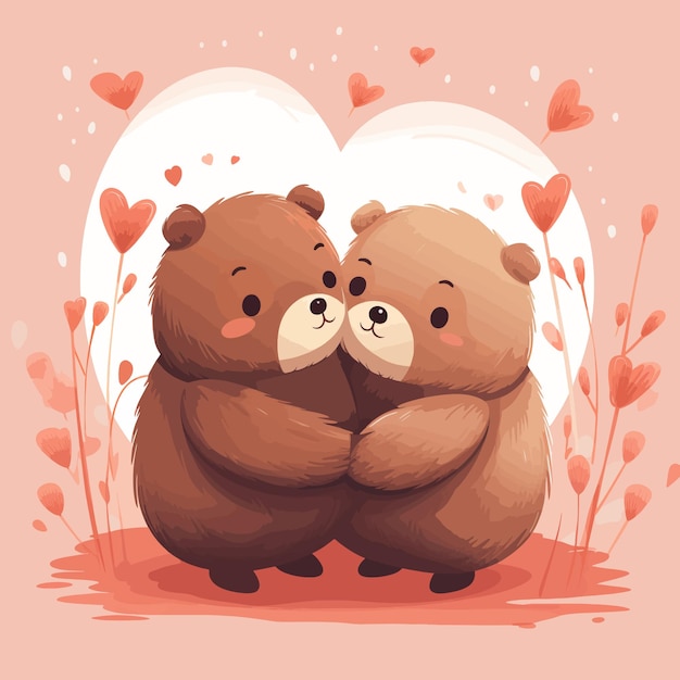 Cute bears couple hugging vector illustration