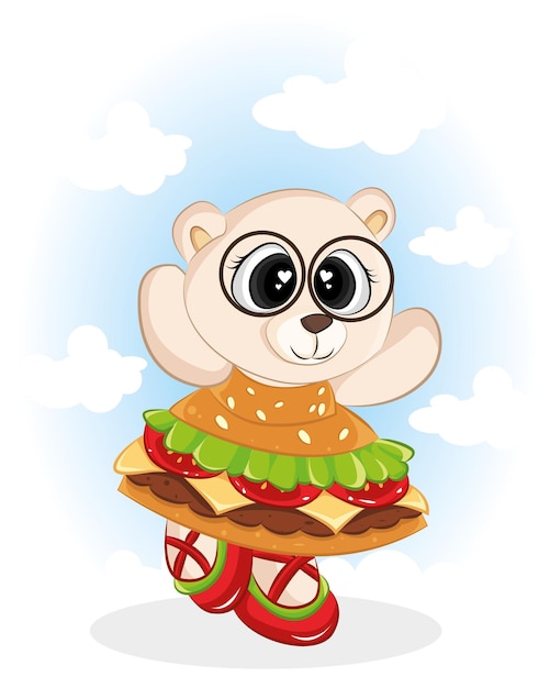 Cute bears wearing a dress from a hamburger