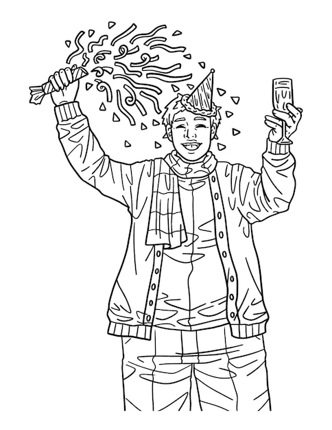 A cute and beautiful coloring page of a Man and Confetti Provides hours of coloring fun for adults