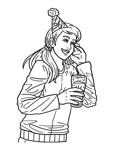 A cute and beautiful coloring page of a Woman with a Glass of juice Provides hours of coloring fun for adults
