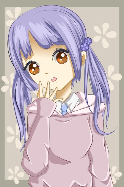 cute ponytails purple hair anime girl character illustration 2910402 Vector  Art at Vecteezy