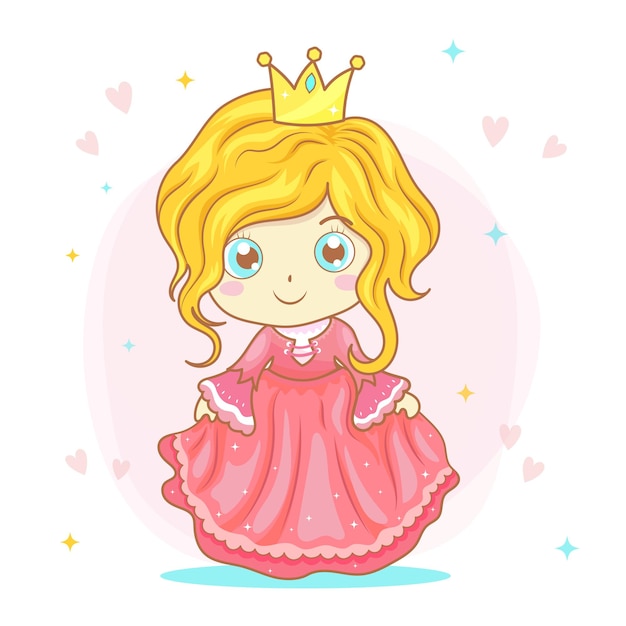 Милый красивый мультфильм принцессы с иллюстрацией розового платья