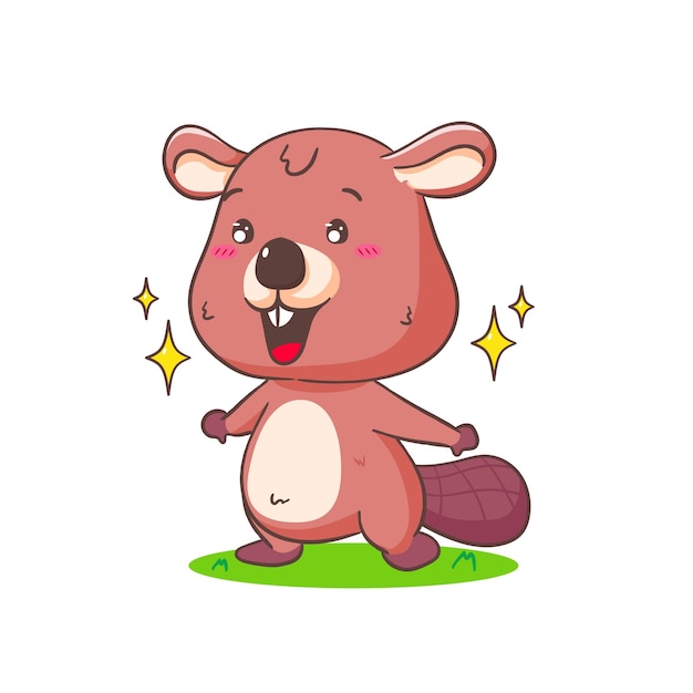 Vettore cute beaver cartoon character mascot illustrazione vettoriale adorable animal concept design