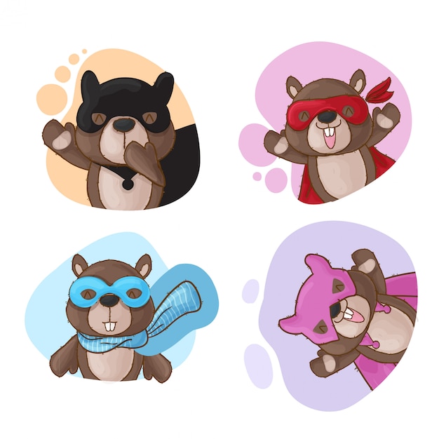 Cute beaver cartoon collection hand drawn style