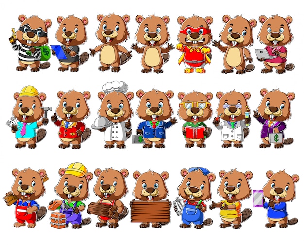 Cute beaver cartoon mascot pack