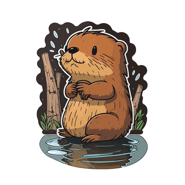 Vector cute beaver cartoon style