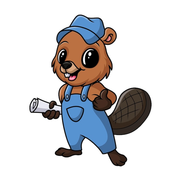 Vector cute beaver cartoon at work