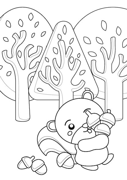 Cute Beaver Forest Coloring Pages A4 for Kids and Adult