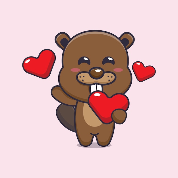 cute beaver mascot cartoon character illustration in valentine day