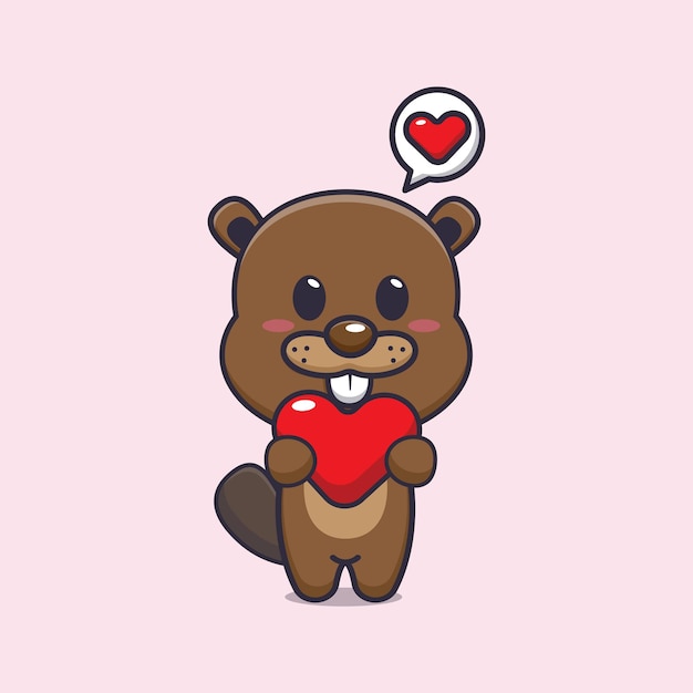 cute beaver mascot cartoon character illustration in valentine day