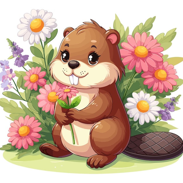 Vector cute beaver vector cartoon illustration