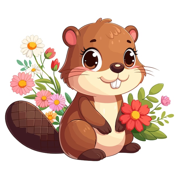 Vector cute beaver vector cartoon illustration