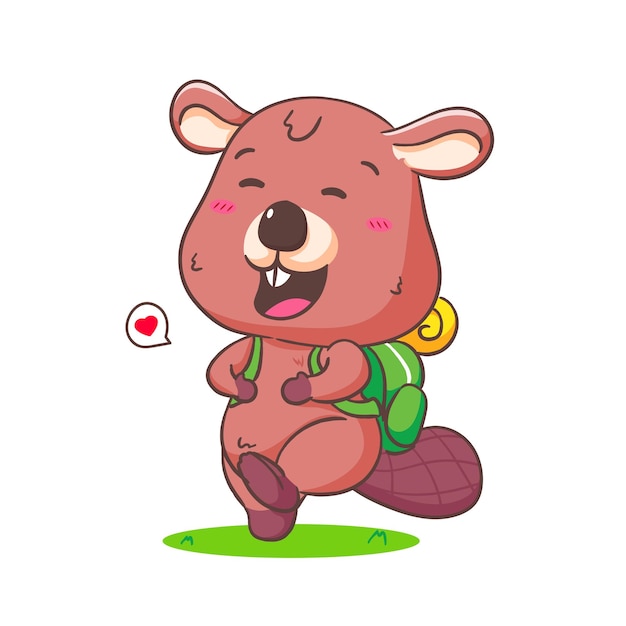 Cute Beaver with Backpacker Cartoon Character Mascot vector illustration Adorable Animal Concept