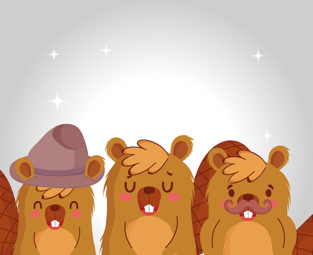 Cute beavers cartoons design