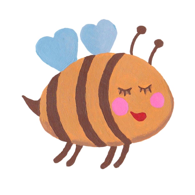 Vector cute bee acrylic paints colorful illustration