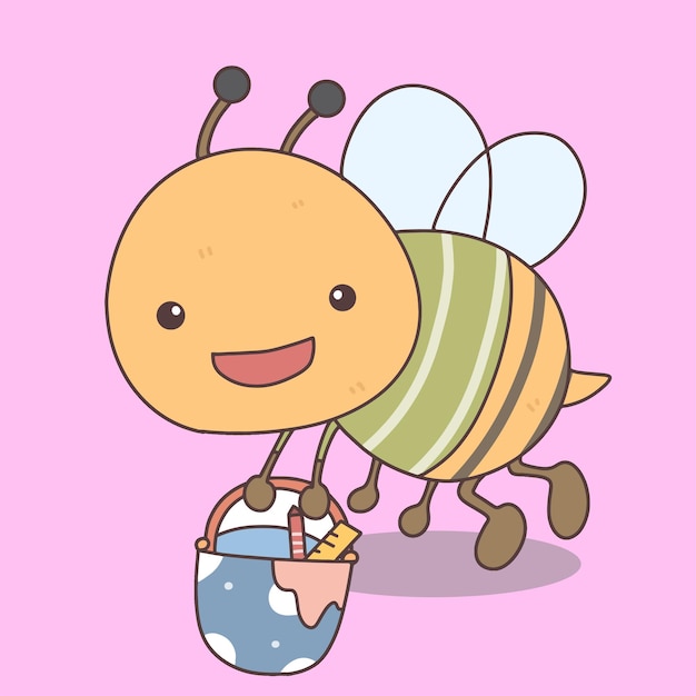 Cute bee animal student character with school supplies