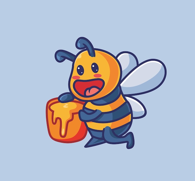 Cute bee bring full honey on a bucket isolated cartoon animal nature illustration Flat Style suitable for Sticker Icon Design Premium Logo vector Mascot Character