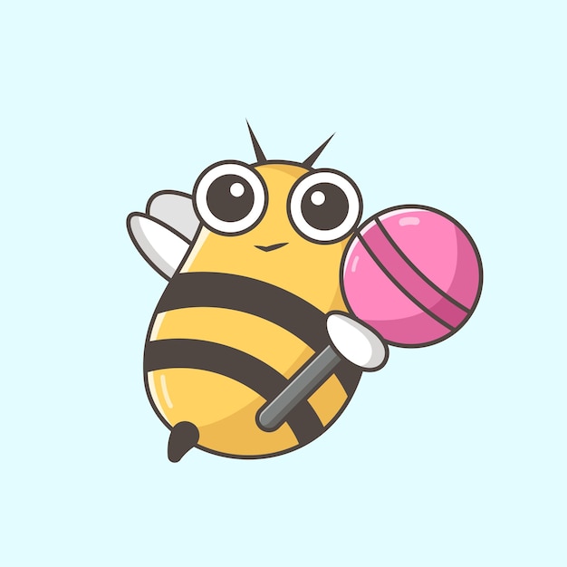 Vector cute bee carrying lollipop animal illustration