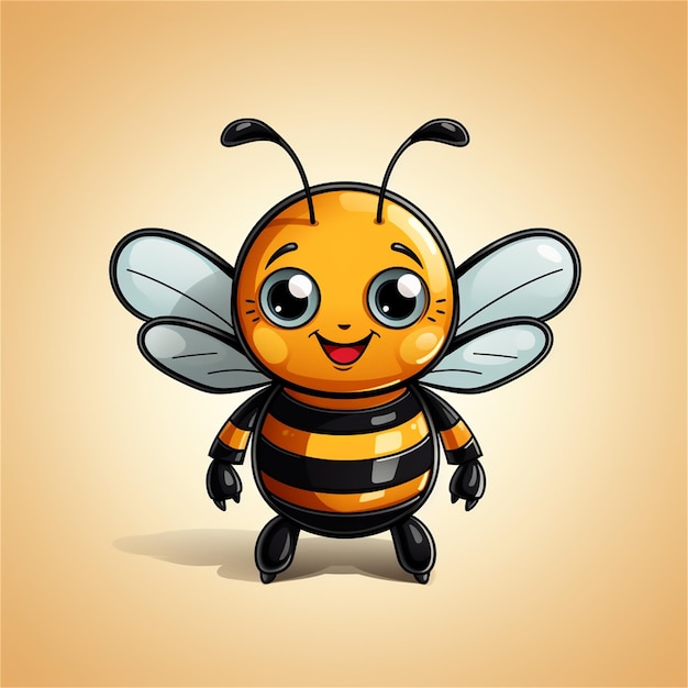 Cute bee cartoon character on beige background Vector illustration